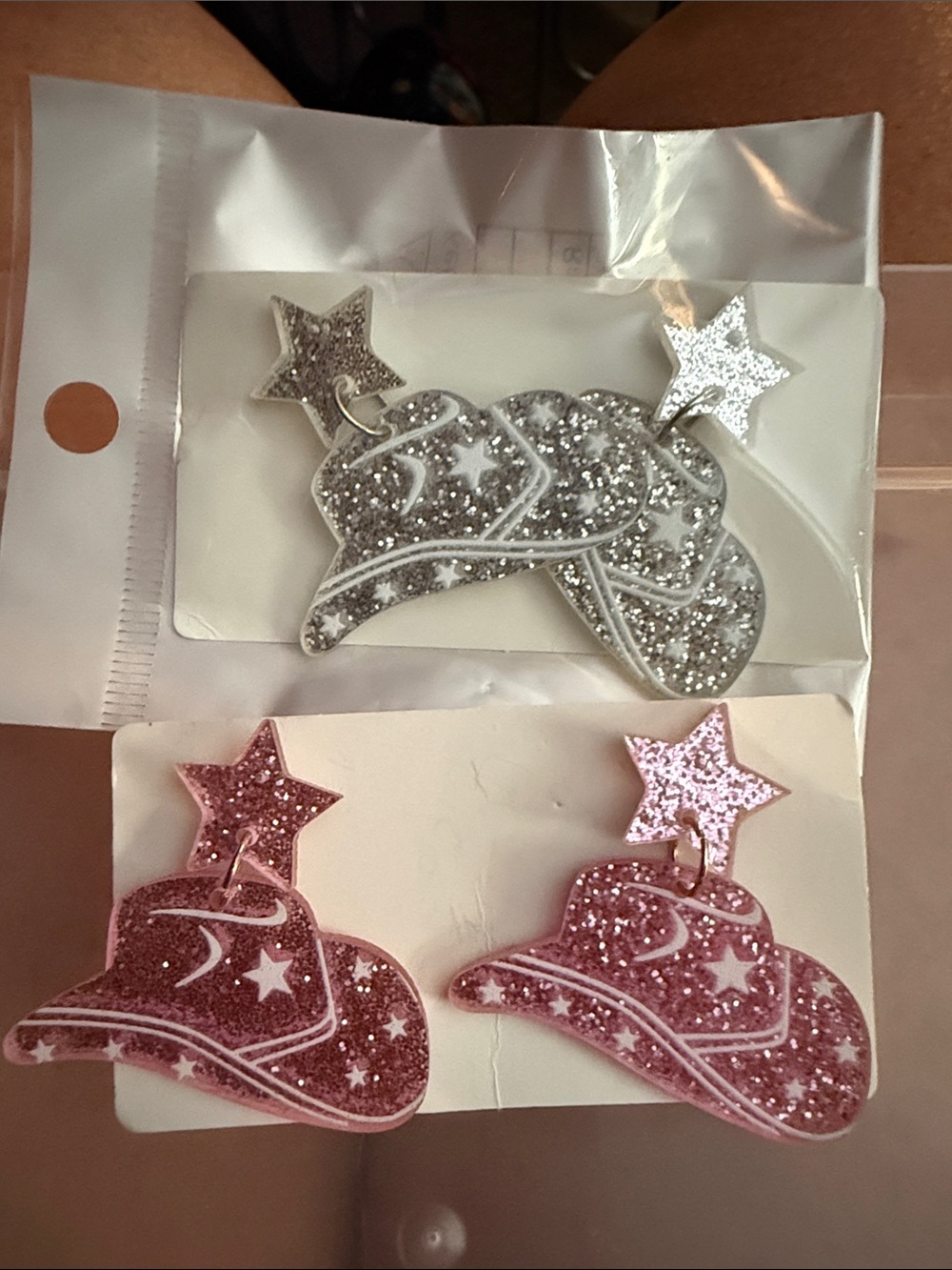Glitter Cowboy Hat Earrings - Pink set and Silver set